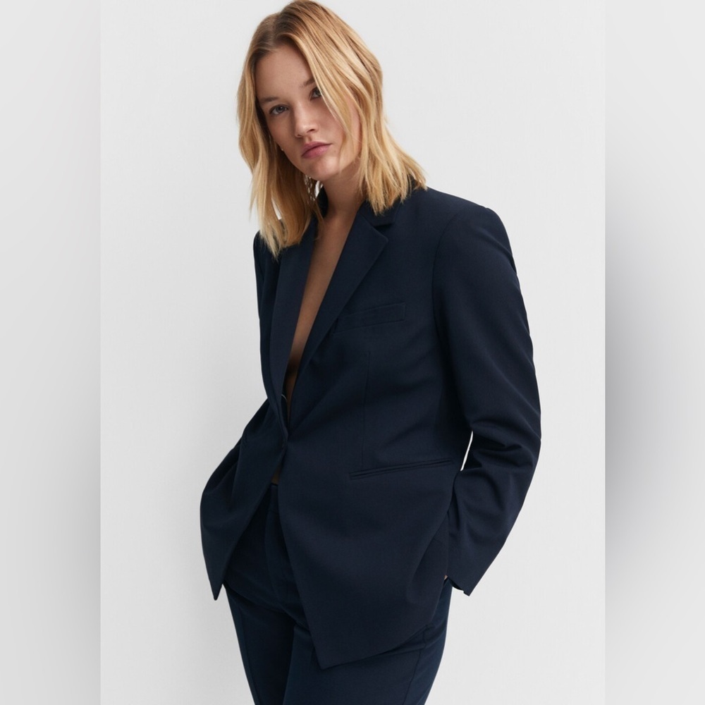 Kasper A.S.L Petite Navy Blue One Button Blazer
